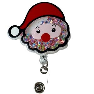 Christmas Badge Reel Santa Shaker Glitter Holiday